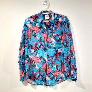 Retro 80's Abstract/Geometric 100% Silk Blouse